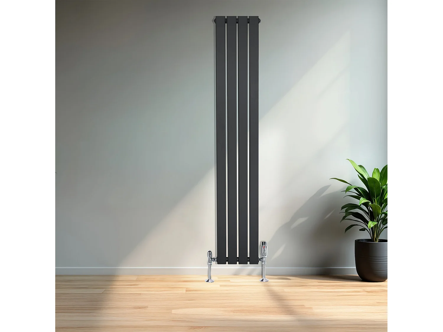 Radiador Plano Coluna Única 1600x280 mm - Cinza Antracite, Aço Carbono 1,5 mm, 627W, Alta Eficiência, Válvulas Termostáticas Incluídas, Fácil Instalação e Durável