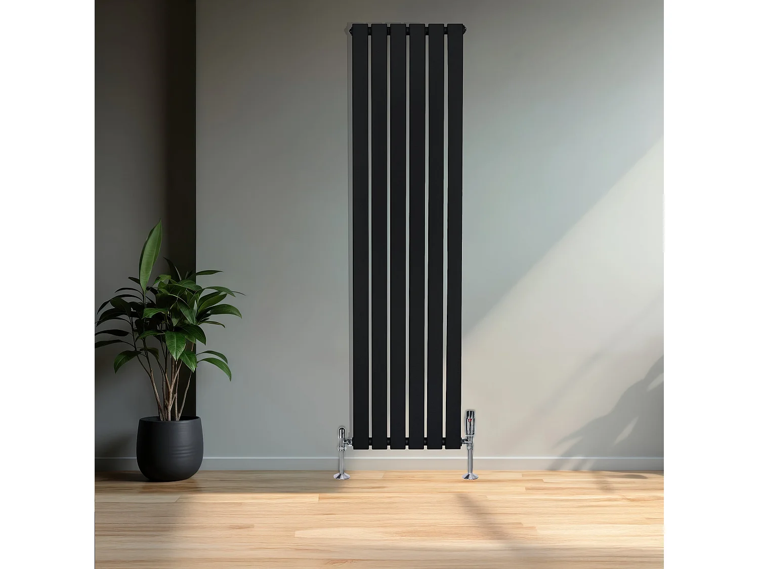 Radiador Plano Coluna Única 1600x420 mm - Preto, Aço Carbono 1,5 mm, 941W, Alta Eficiência, Válvulas Termostáticas Incluídas, Fácil Instalação e Durável