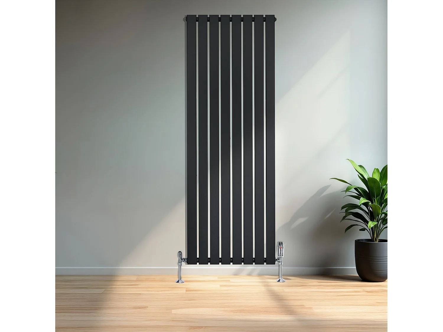 Radiador Plano Coluna Única 1600x560 mm - Preto, Aço Carbono 1,5 mm, 1229W, Alta Eficiência, Válvulas Termostáticas Incluídas, Fácil Instalação e Durável
