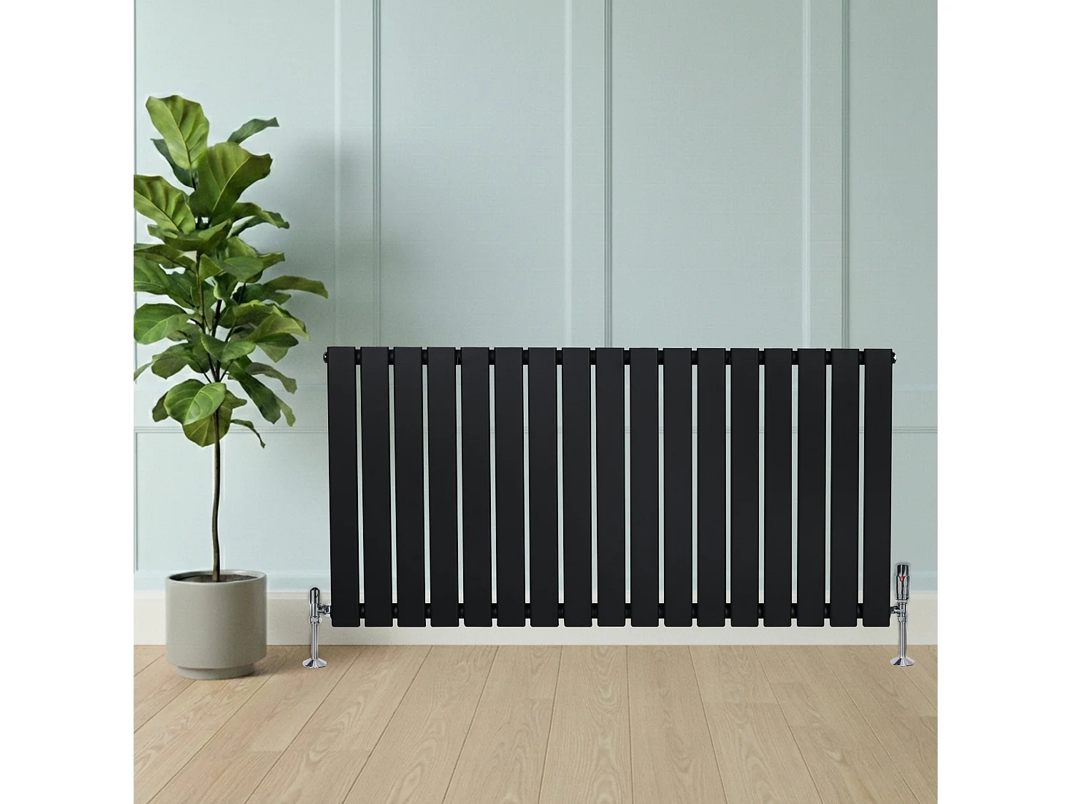 Radiador Plano Coluna Única 600x1190 mm - Preto, Aço Carbono 1,5 mm, 1080W, Alta Eficiência, Válvulas Termostáticas Incluídas, Fácil Instalação e Durável