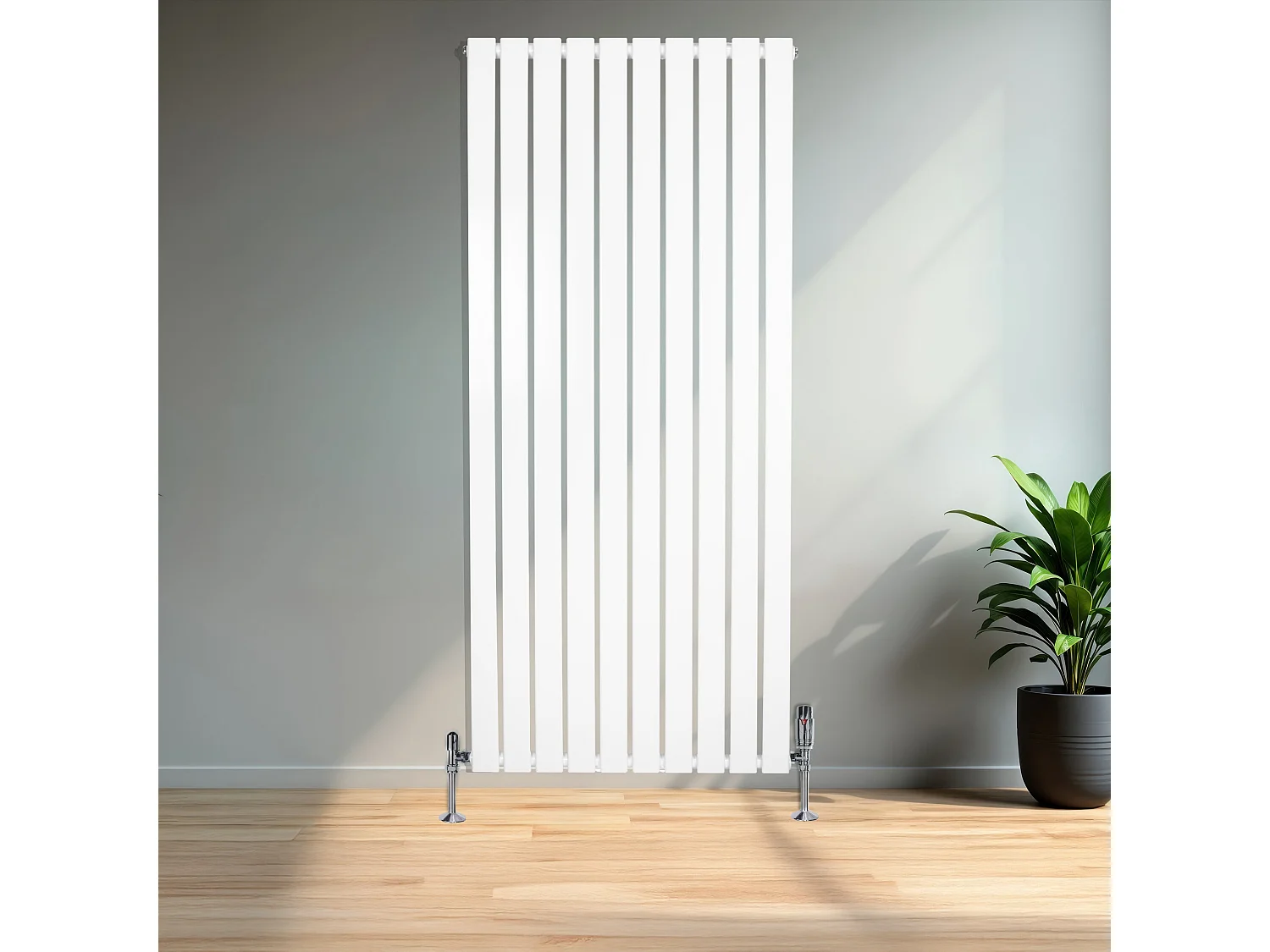 Radiador Plano Coluna Única 1600x700 mm - Branco, Aço Carbono 1,5 mm, 1568W, Alta Eficiência, Válvulas Termostáticas Incluídas, Fácil Instalação e Durável