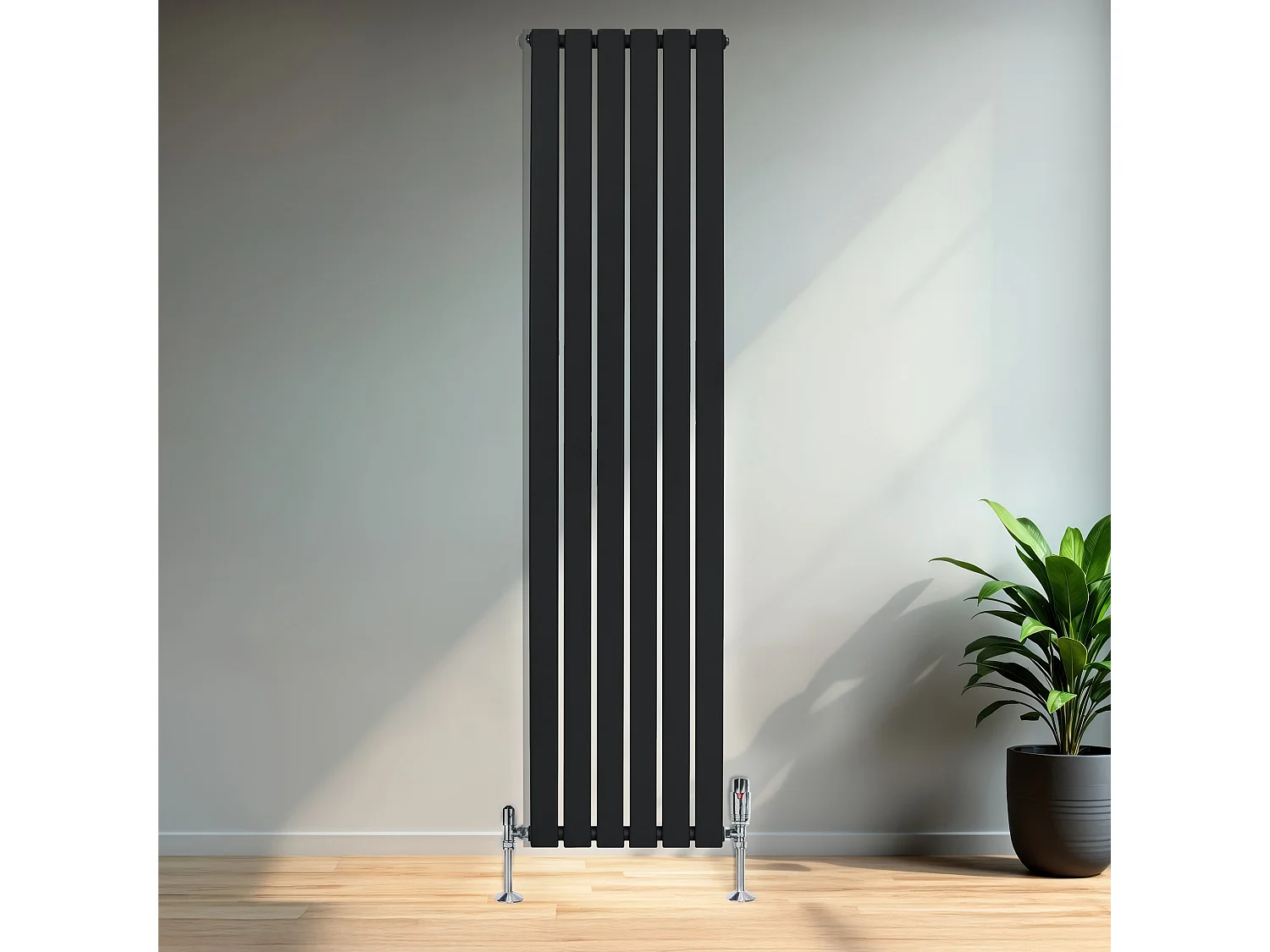 Radiador Plano Coluna Única 1800x420 mm - Preto, Aço Carbono 1,5 mm, 1059W, Alta Eficiência, Válvulas Termostáticas Incluídas, Fácil Instalação e Durável