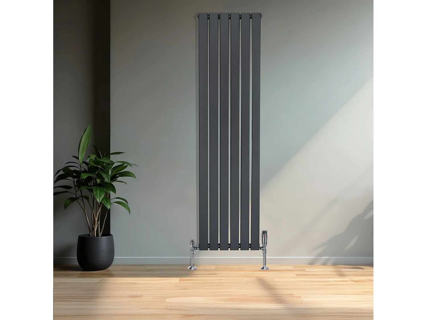 Radiador Plano Coluna Única 1600x420 mm - Cinzento Antracite, Aço 1,5 mm, 941W, Alta Eficiência, Válvulas Termostáticas Incluídas, Fácil Instalação e Durável