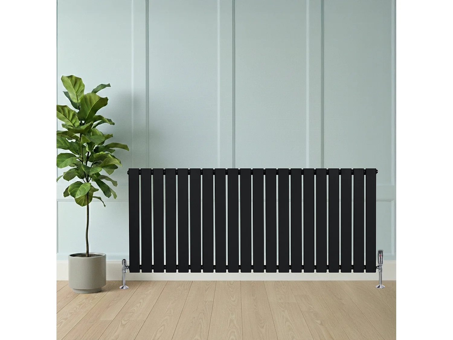 Radiador Plano Coluna Única 600x1400 mm - Preto, Aço Carbono 1,5 mm, 1270W, Alta Eficiência, Válvulas Termostáticas Incluídas, Fácil Instalação e Durável