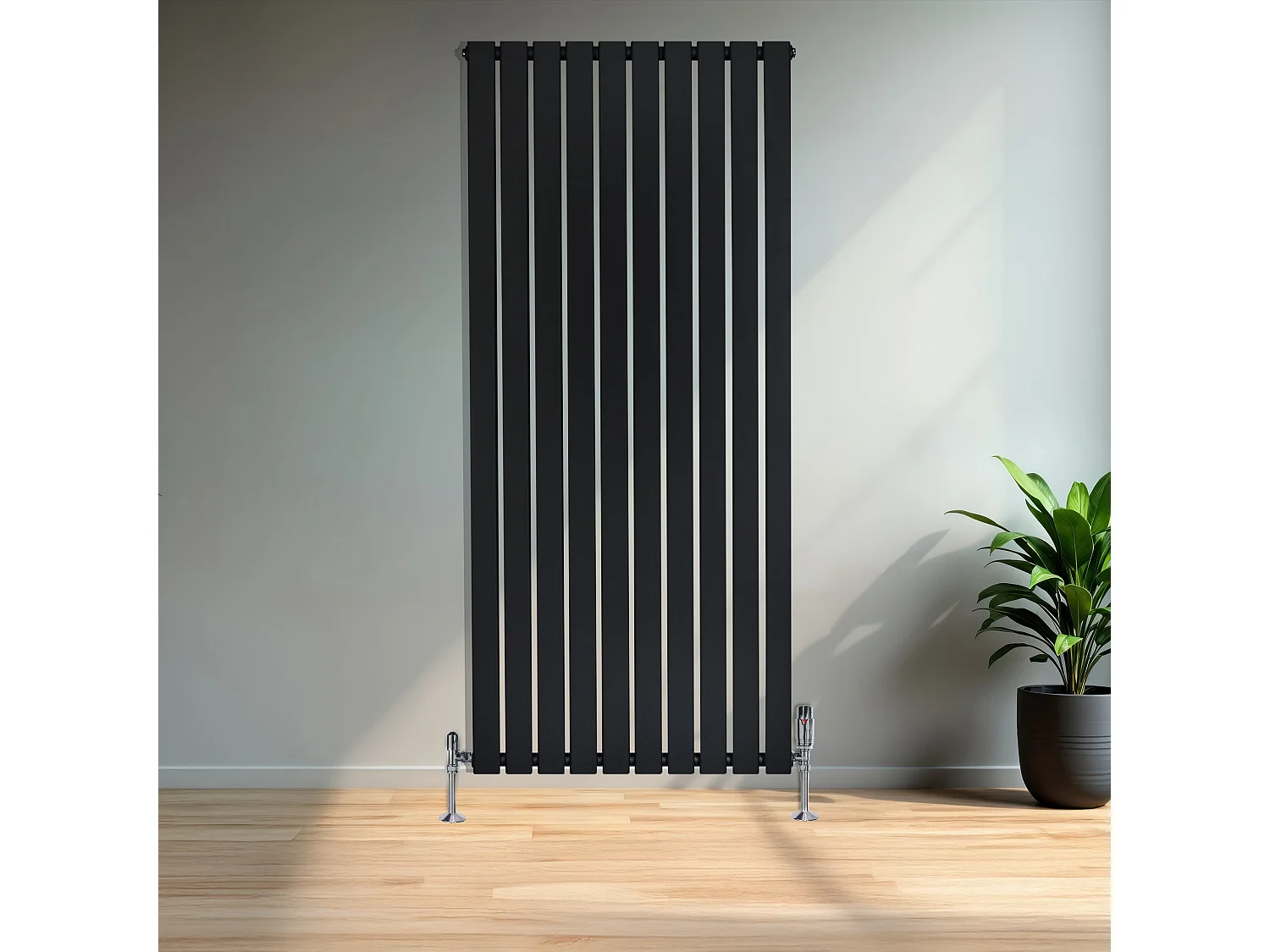 Radiador Plano Coluna Única 1600x700 mm - Preto, Aço Carbono 1,5 mm, 1568W, Alta Eficiência, Válvulas Termostáticas Incluídas, Fácil Instalação e Durável
