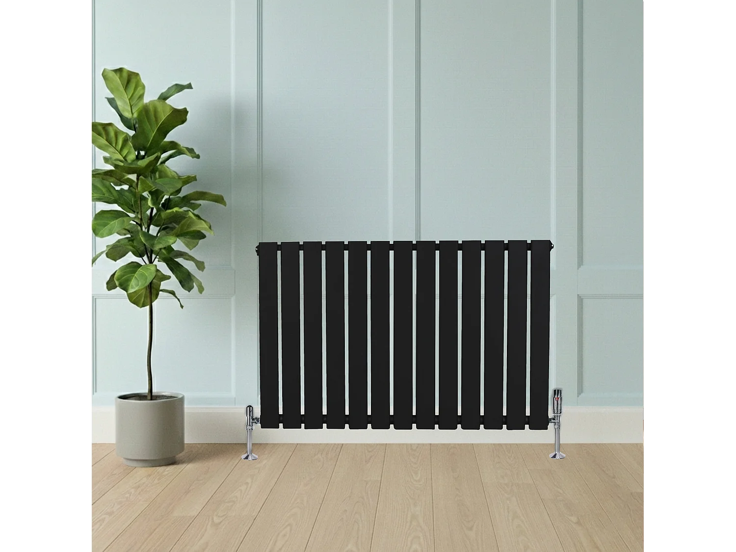 Horizontale design radiator vlak - 1 kolom - zwart - 600x910mm - thermostaatkraan