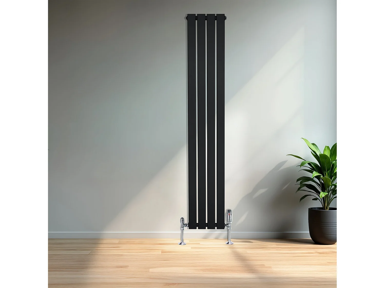 Radiador Plano Coluna Única 1600x280 mm - Preto, Aço Carbono 1,5 mm, 627W, Alta Eficiência, Válvulas Termostáticas Incluídas, Fácil Instalação e Durável