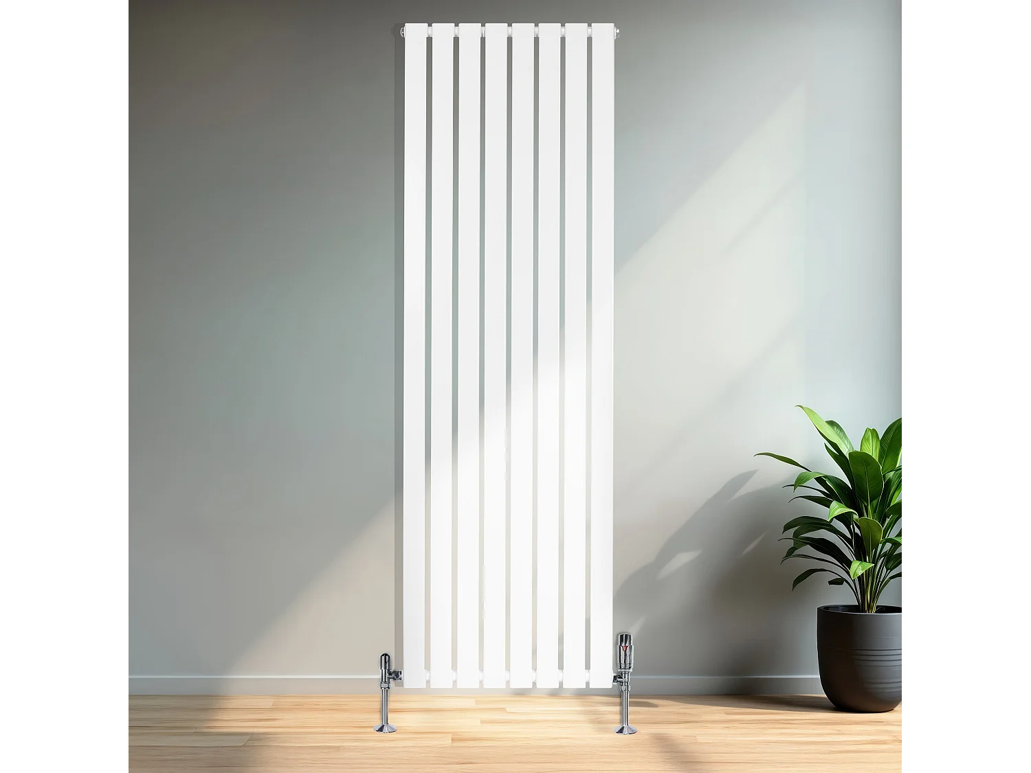 Radiador Plano Coluna Única 1800x560 mm - Branco, Aço Carbono 1,5 mm, 1412W, Alta Eficiência, Válvulas Termostáticas Incluídas, Fácil Instalação e Durável
