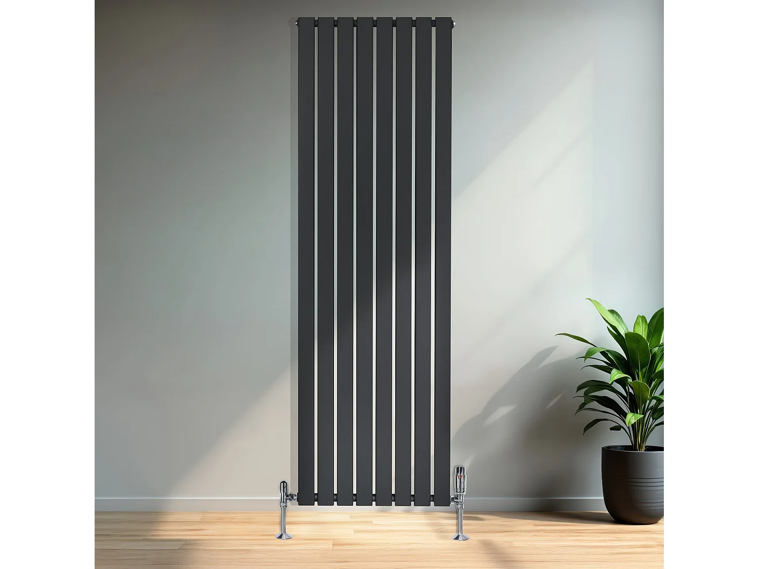Radiador Plano Coluna Única 1800x560 mm - Preto, Aço Carbono 1,5 mm, 1412W, Alta Eficiência, Válvulas Termostáticas Incluídas, Fácil Instalação e Durável