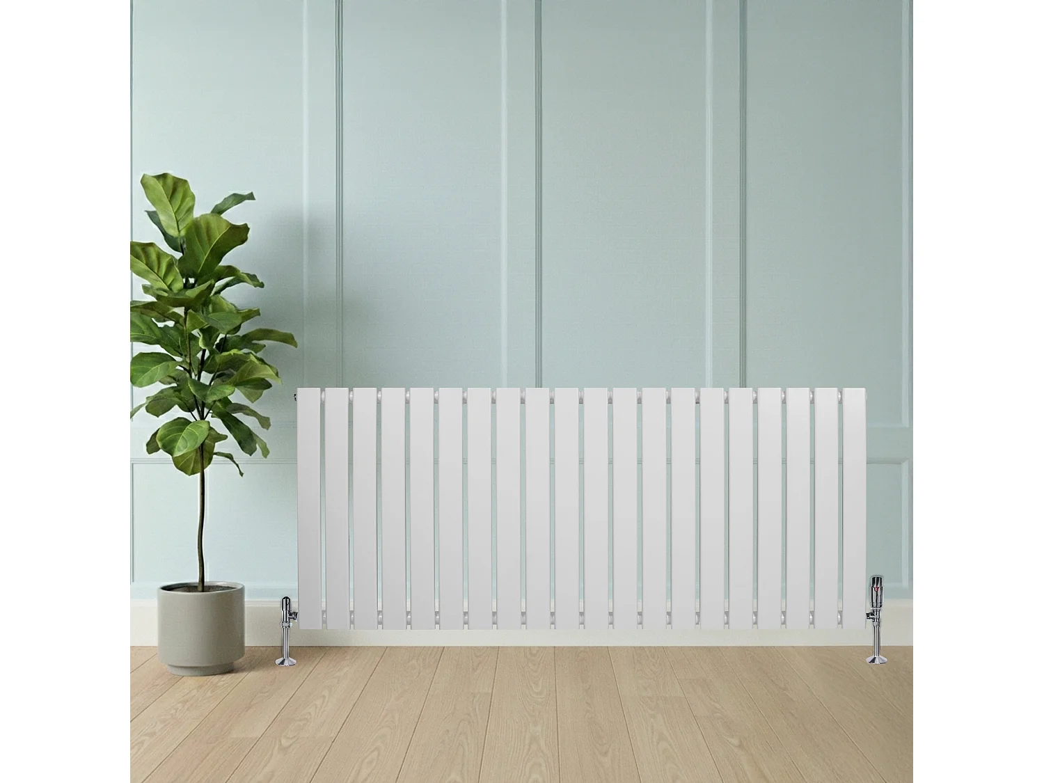 Radiatore Orizzontale 600 x 1400 mm con Valvole TRV Bianco