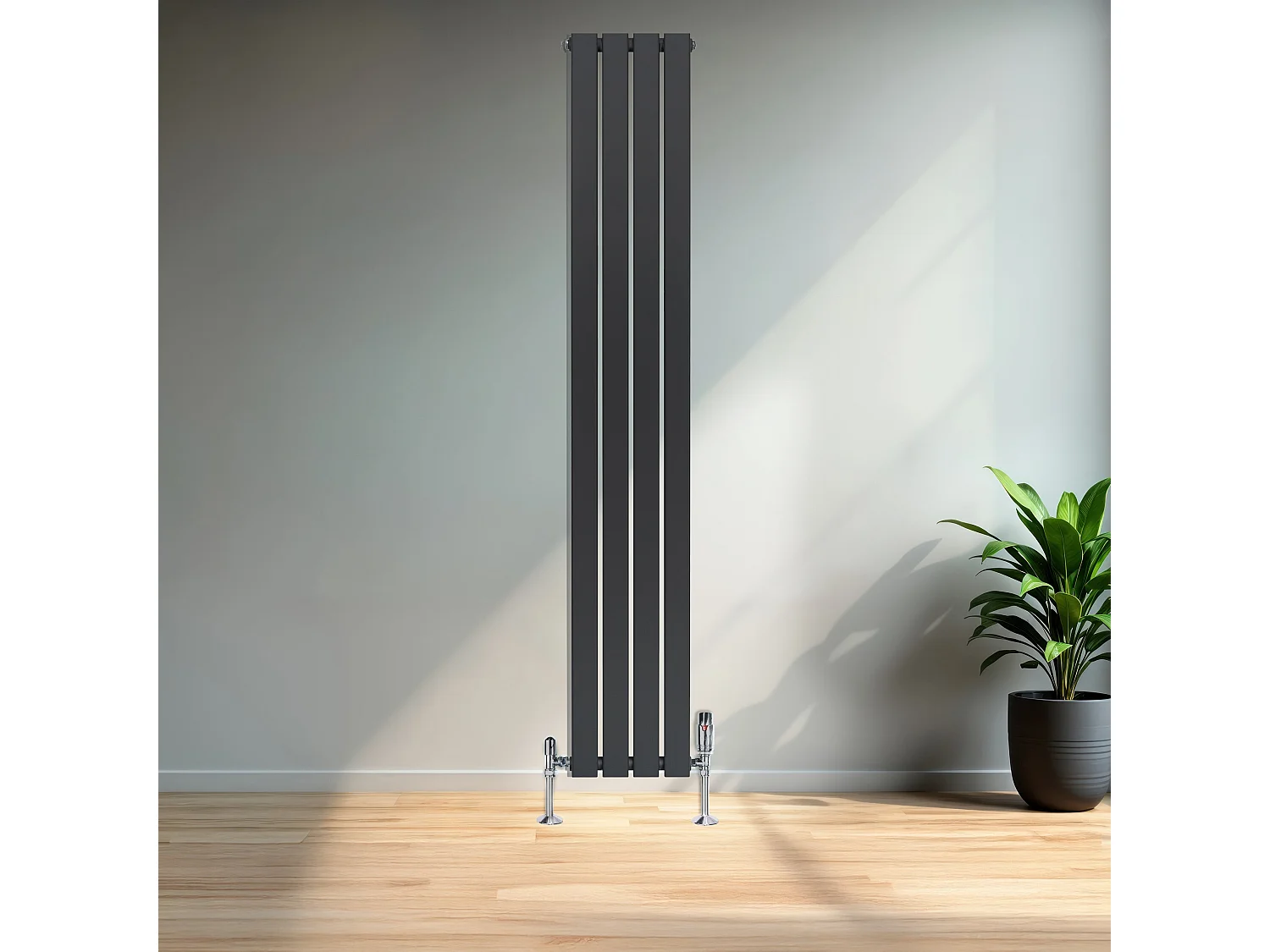 Radiador Plano Coluna Única 1800x280 mm - Cinzento Antracite, Aço 1,5 mm, 707W, Alta Eficiência, Válvulas Termostáticas Incluídas, Fácil Instalação e Durável