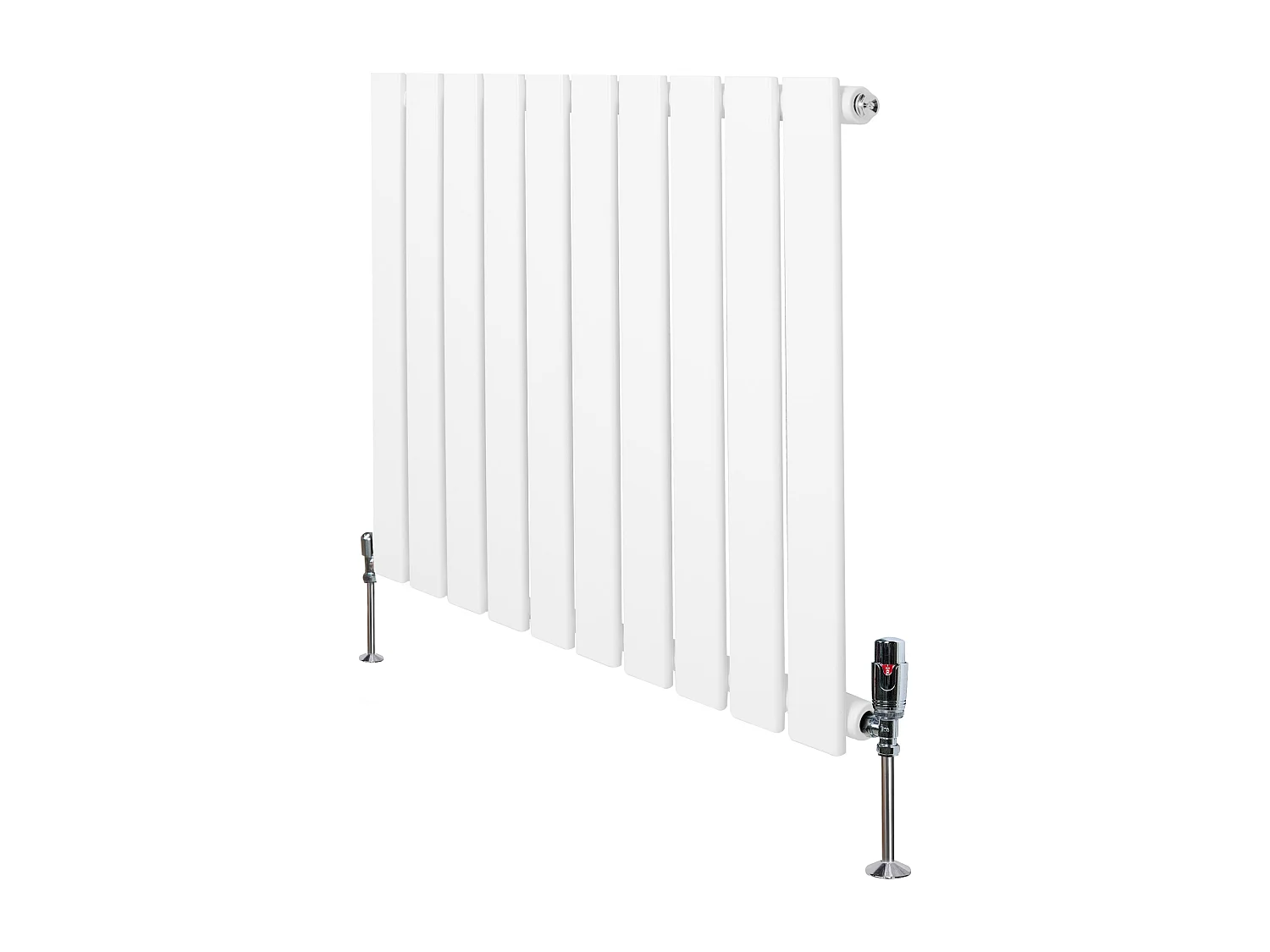 Platt enkelpelarradiator och ventiler – 600 mm x 700 mm – Vit