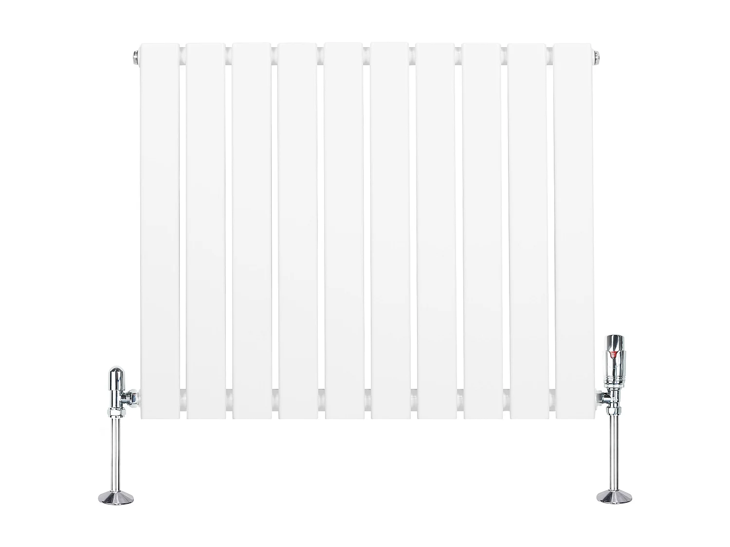 Platt enkelpelarradiator och ventiler – 600 mm x 700 mm – Vit