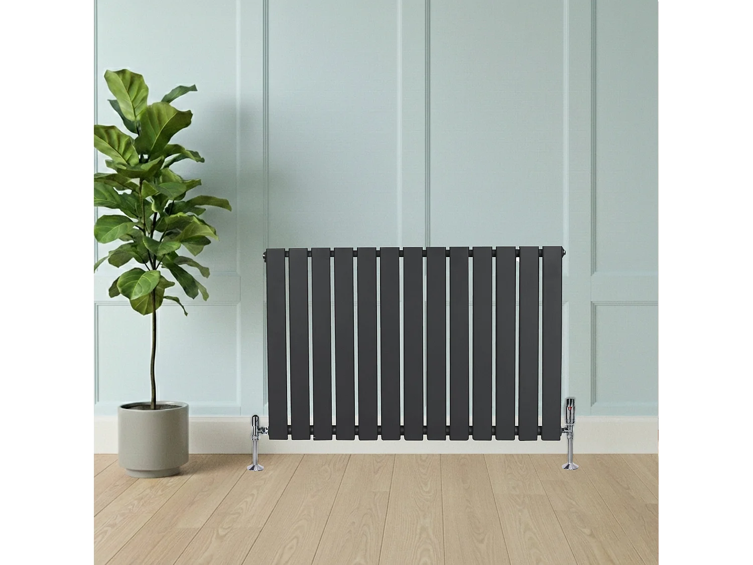 Radiador Plano Coluna Única 600x910 mm - Cinza Antracite, Aço Carbono 1,5 mm, 826W, Alta Eficiência, Válvulas Termostáticas Incluídas, Fácil Instalação e Durável