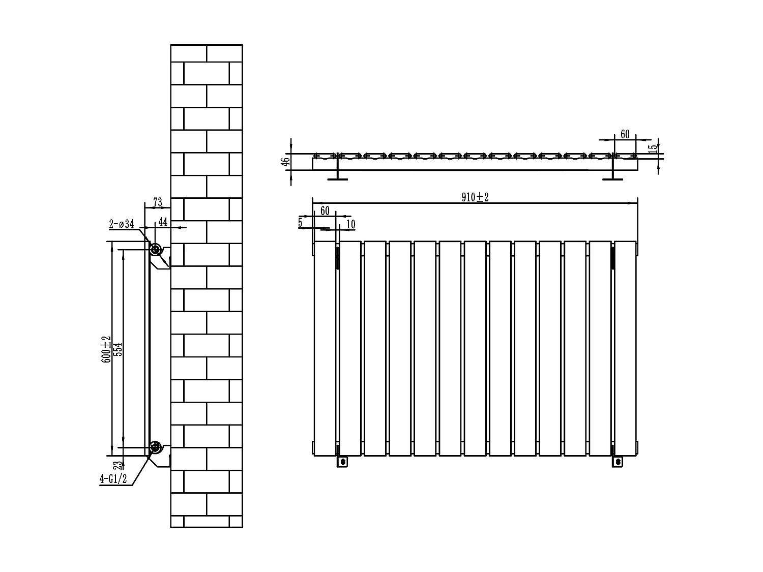 Radiador Plano Coluna Única 600x910 mm - Cinza Antracite, Aço Carbono 1,5 mm, 826W, Alta Eficiência, Válvulas Termostáticas Incluídas, Fácil Instalação e Durável
