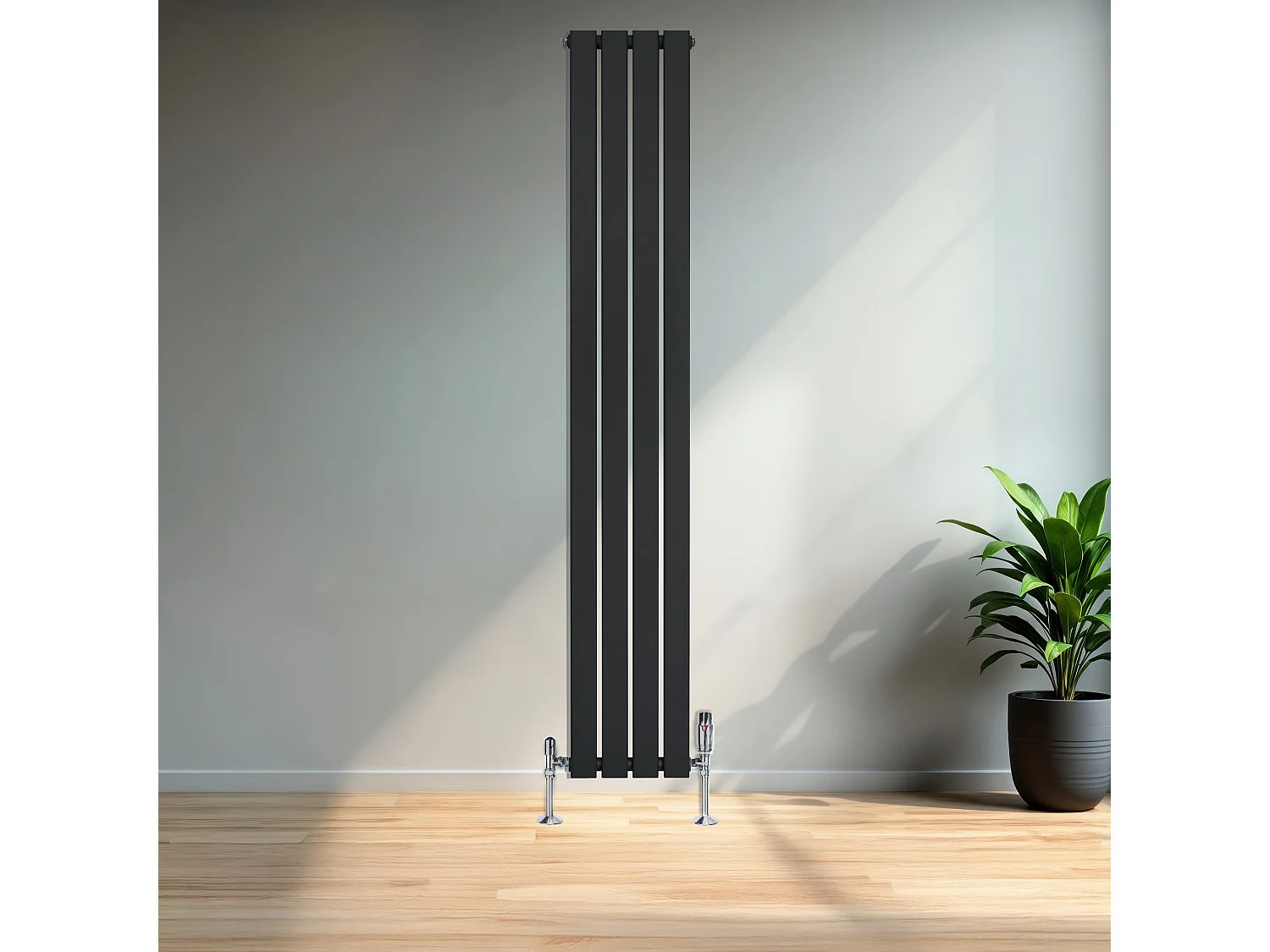 Radiador Plano Coluna Única 1800x280 mm - Preto, Aço Carbono 1,5 mm, 707W, Alta Eficiência, Válvulas Termostáticas Incluídas, Fácil Instalação e Durável