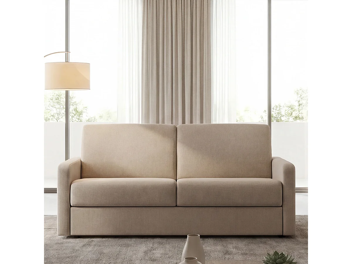 BELLECOUR LITERIE | Canapé convertible 183x100 cm tissu beige BASTILLE – Couchage 140x195 cm