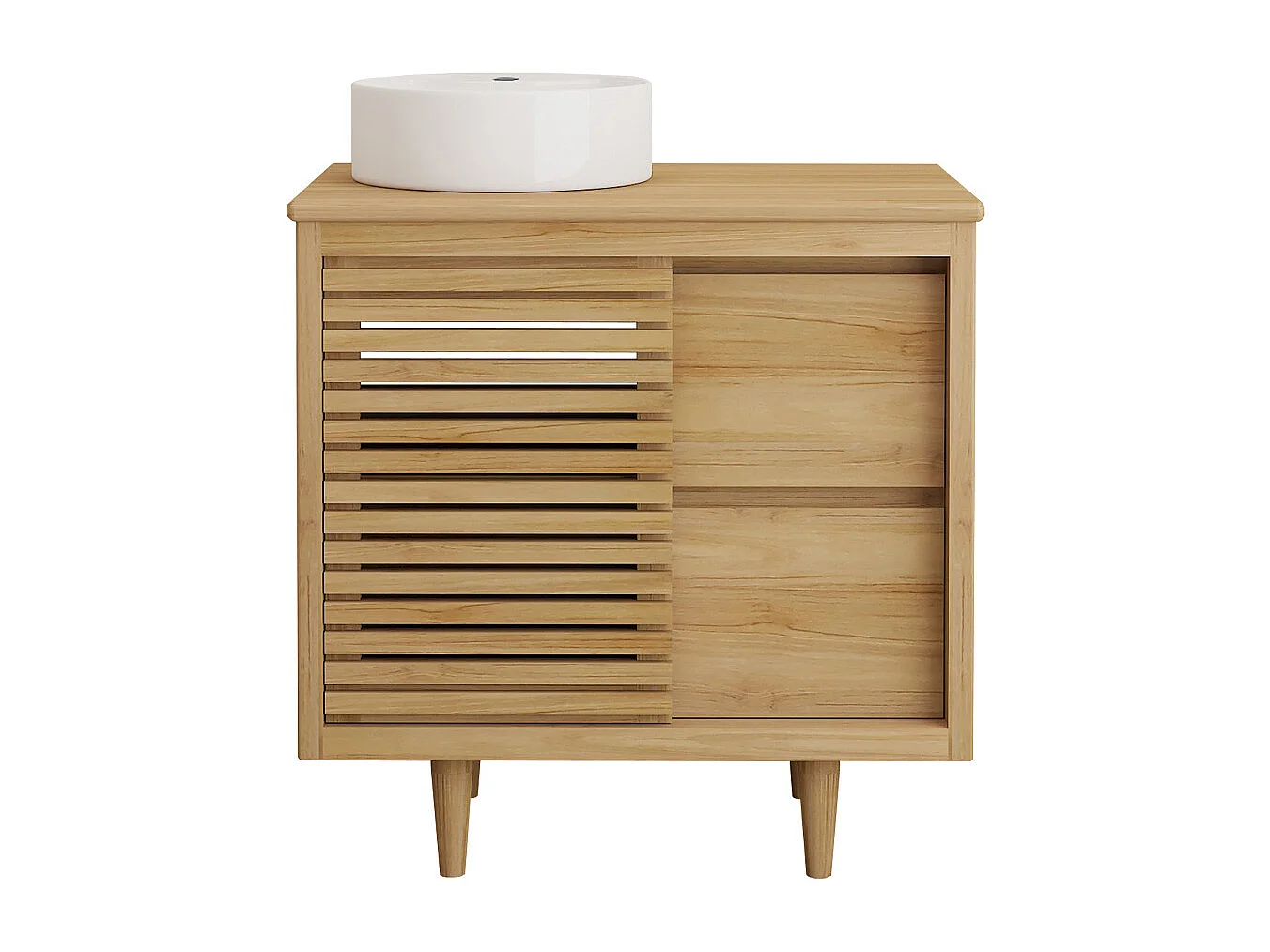 Meuble de salle de bain sur pieds en teck avec vasque à poser ronde en céramique - L80 cm - TORAJA