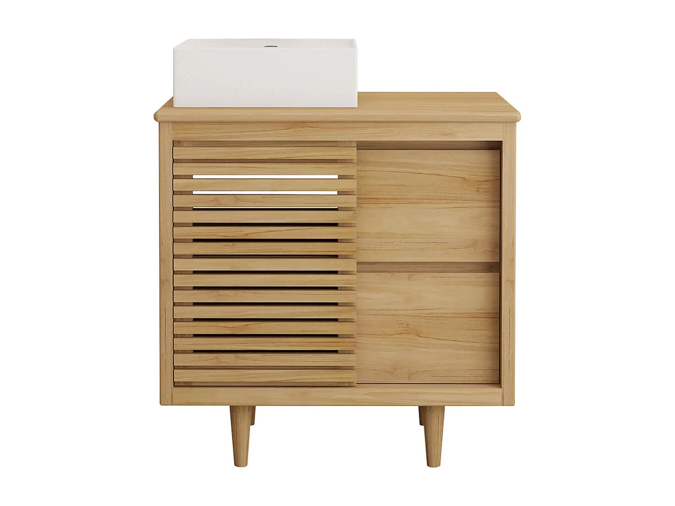 Meuble de salle de bain sur pieds en teck avec vasque à poser carrée en céramique - L80 cm - TORAJA