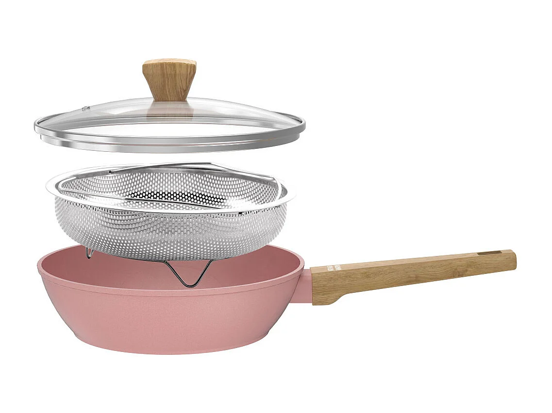 Sauteuse - Tous feux dont induction - ARTHUR MARTIN - AM0333 - Revetement céramique - Ø 24 cm - Avec couvercle et panier inox