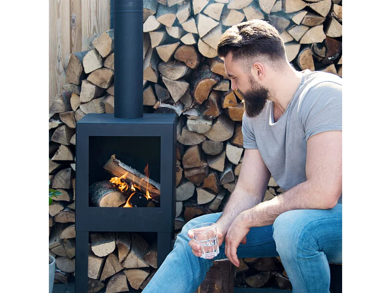 Chimenea exterior con sitio para leña negro FF410