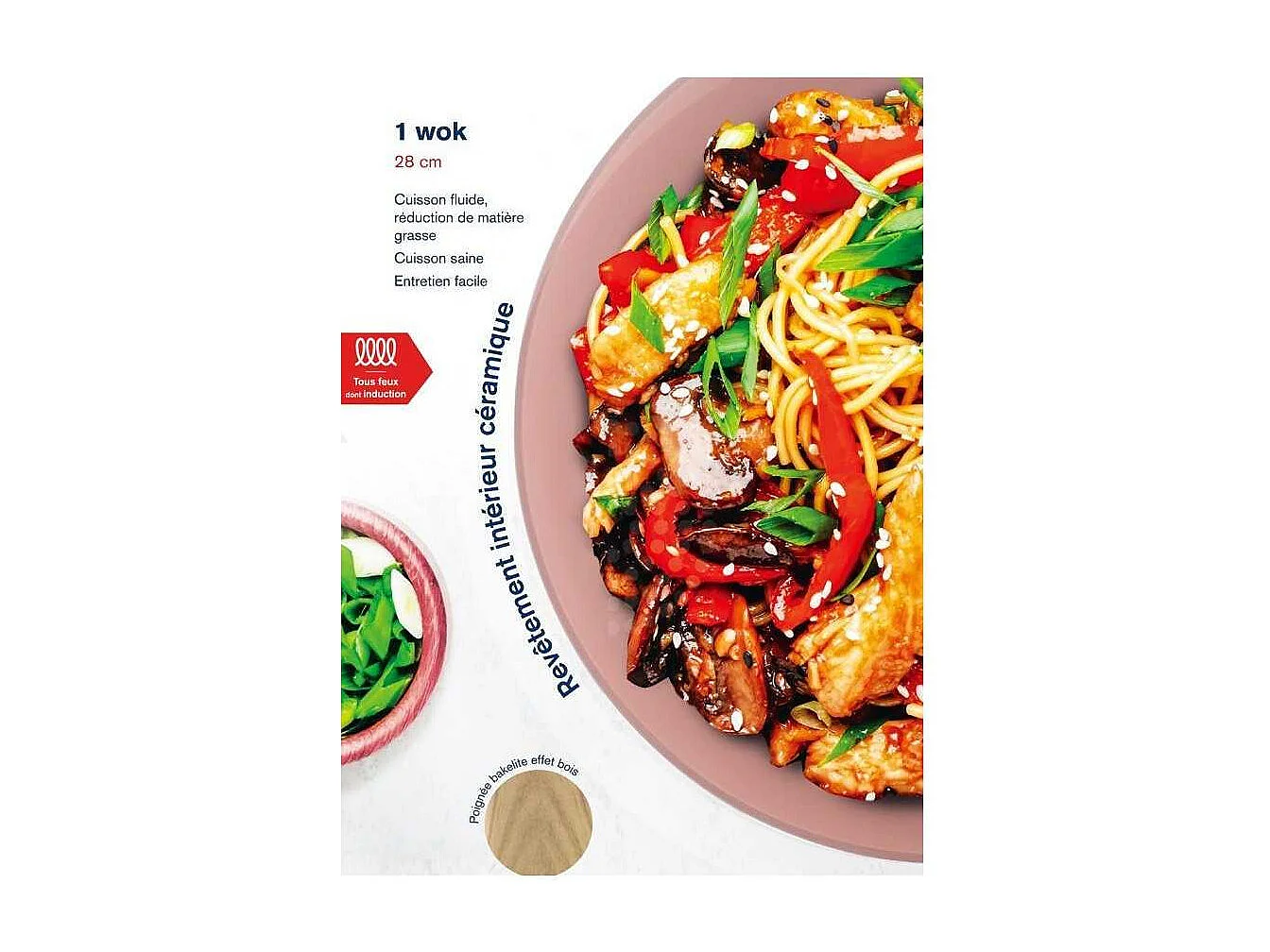 Wok - Tous feux dont induction - ARTHUR MARTIN - AM4944 - Revêtement céramique - Ø 28 cm - Rose