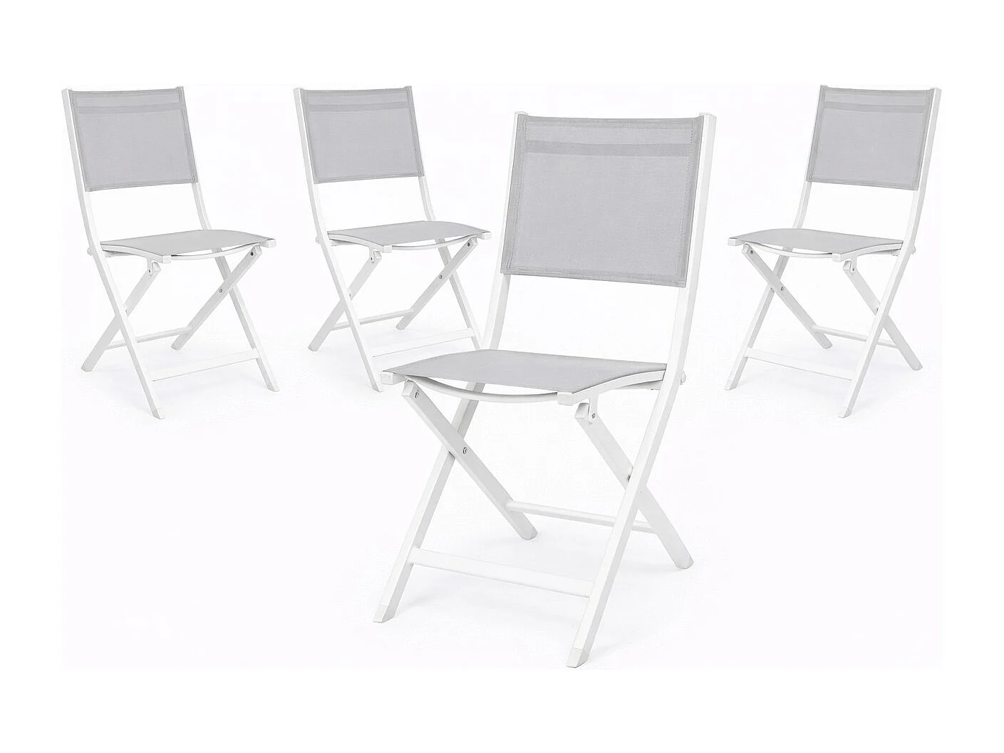 Lot de 4 chaises pliantes ELIN – Aluminium & textilène-Gris clair