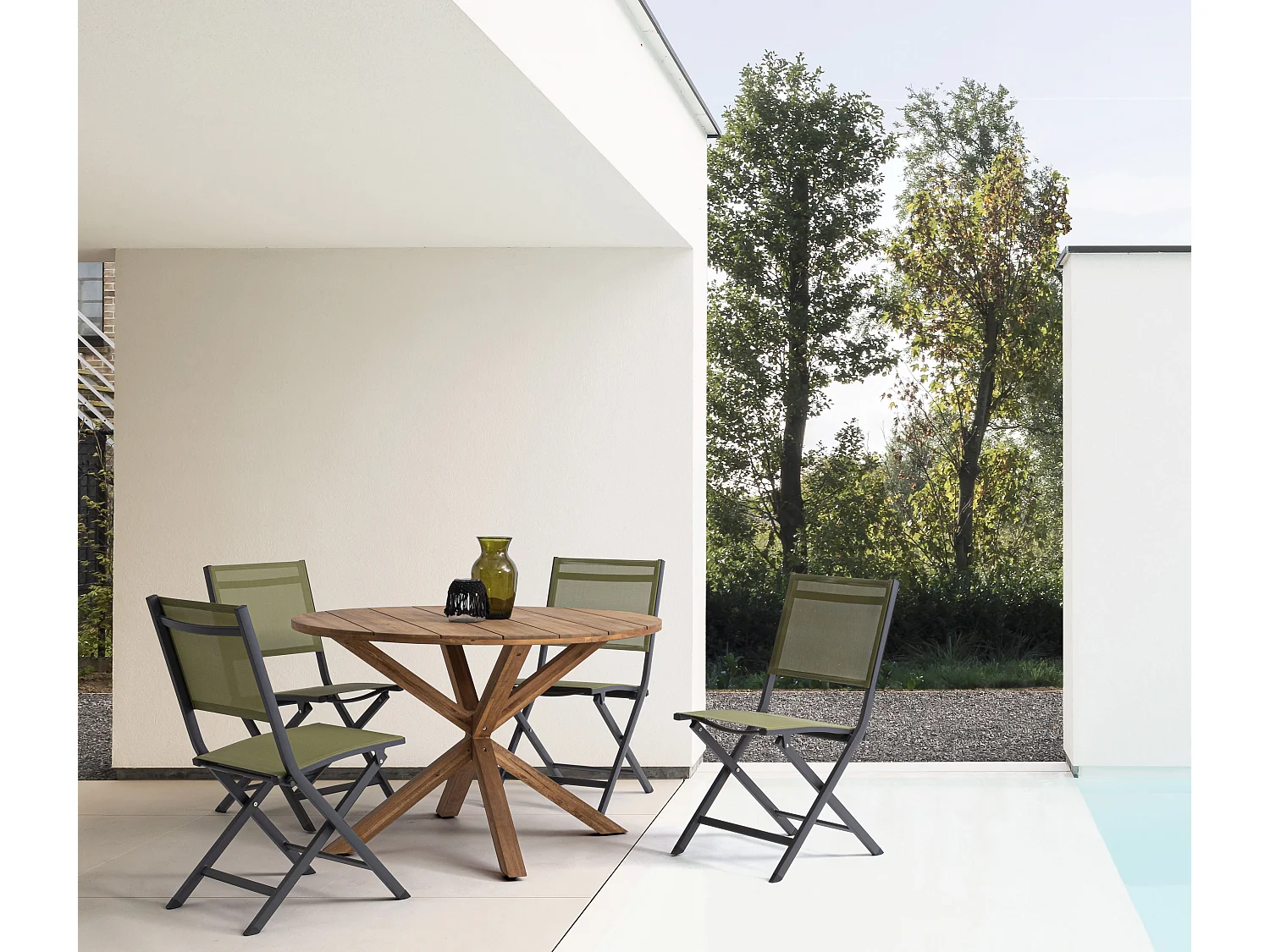 Lot de 4 chaises pliantes ELIN – Aluminium & textilène-Gris clair