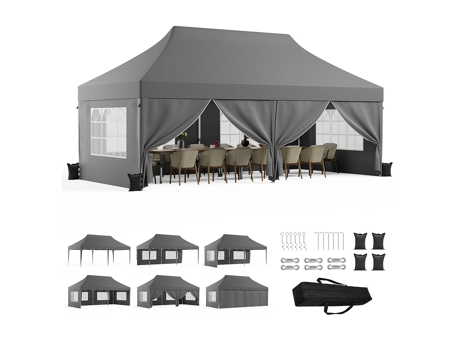 Tonnelle de jardin étanche et résistante aux intempéries 3 × 6 m – Best-seller des tentes de fête