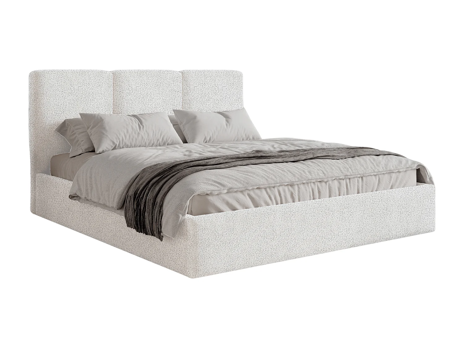 BESILIO Polsterbett 200x200 Mira Bouclé – Bett mit Bettkasten und Holzlattenrost, modernes Stauraumbett Schlafzimmer, Bouclé Stoff – Weiß