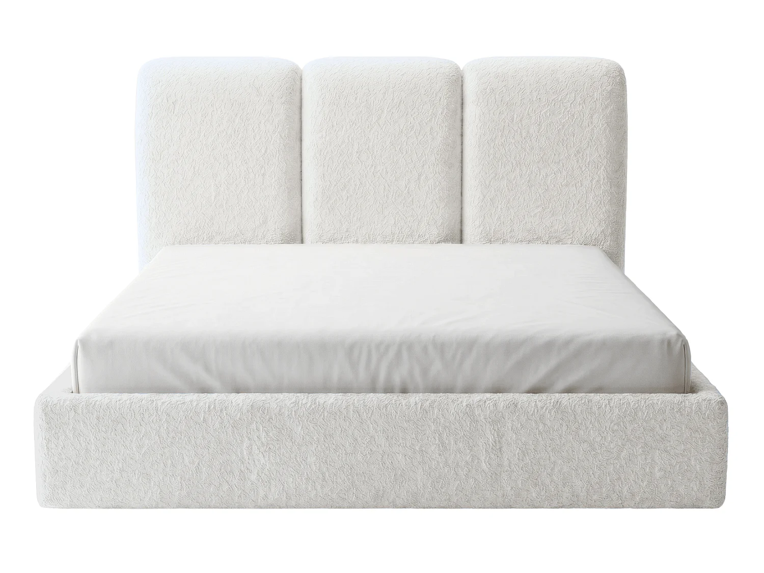 BESILIO Polsterbett 160x200 Mira Bouclé – Bett mit Bettkasten und Holzlattenrost, modernes Stauraumbett Schlafzimmer, Bouclé Stoff – Weiß
