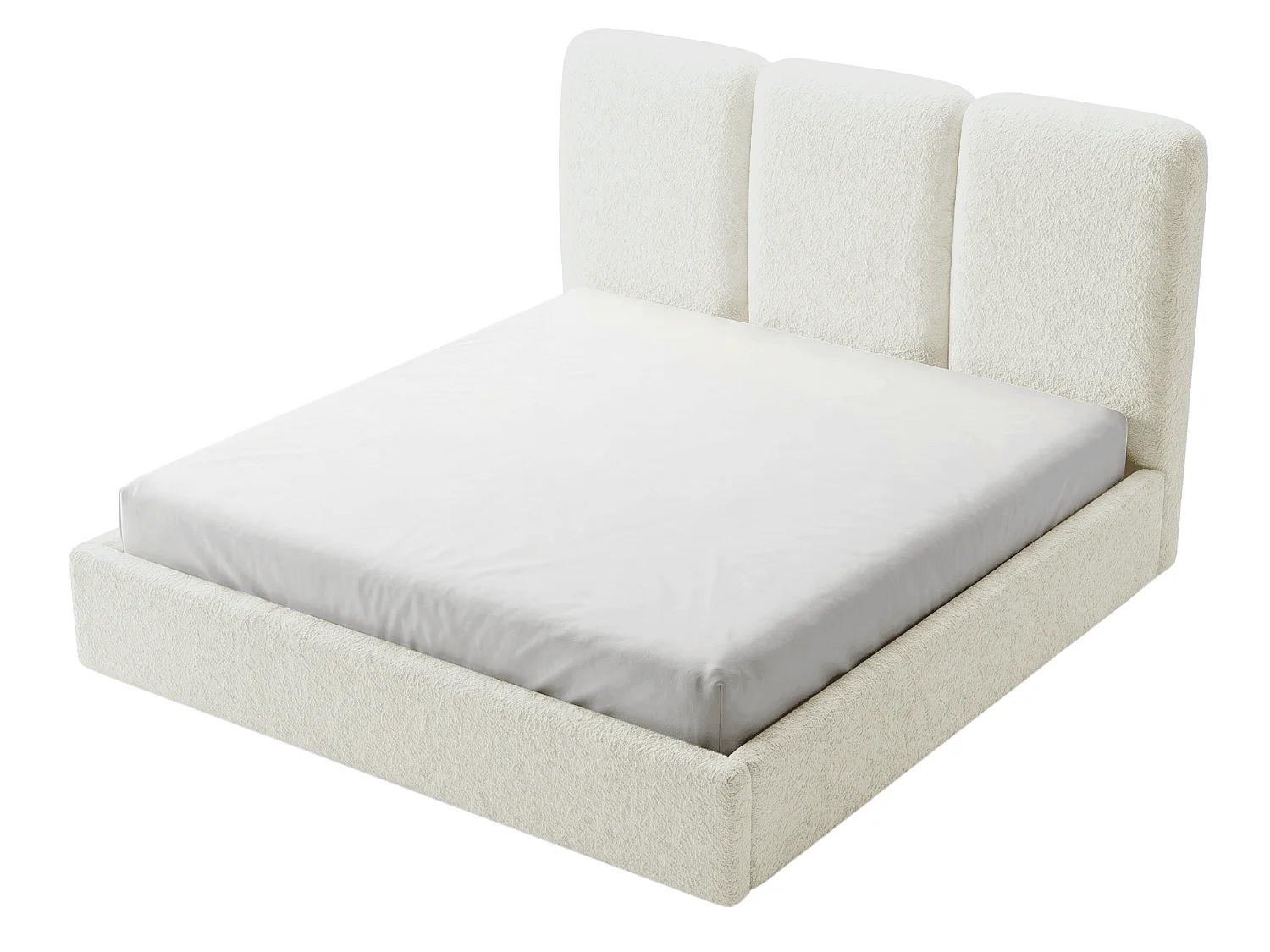 BESILIO Polsterbett 160x200 Mira Bouclé – Bett mit Bettkasten und Holzlattenrost, modernes Stauraumbett Schlafzimmer, Bouclé Stoff – Creme