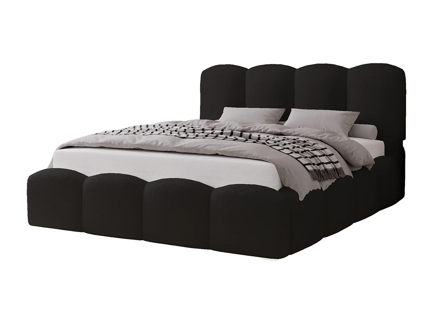 BESILIO Lit tapissé 120x200 Fluffy – lit nuage bouclé, lit avec coffre de rangement et sommier, mousse épaisse, lit coffre moderne pour chambre – Noir