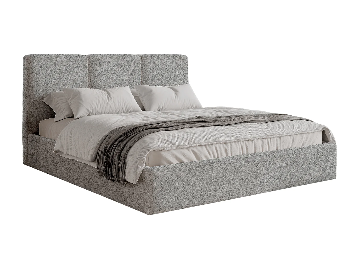 BESILIO Polsterbett 200x200 Mira Bouclé – Bett mit Bettkasten und Holzlattenrost, modernes Stauraumbett Schlafzimmer, Bouclé Stoff – Hellgrau