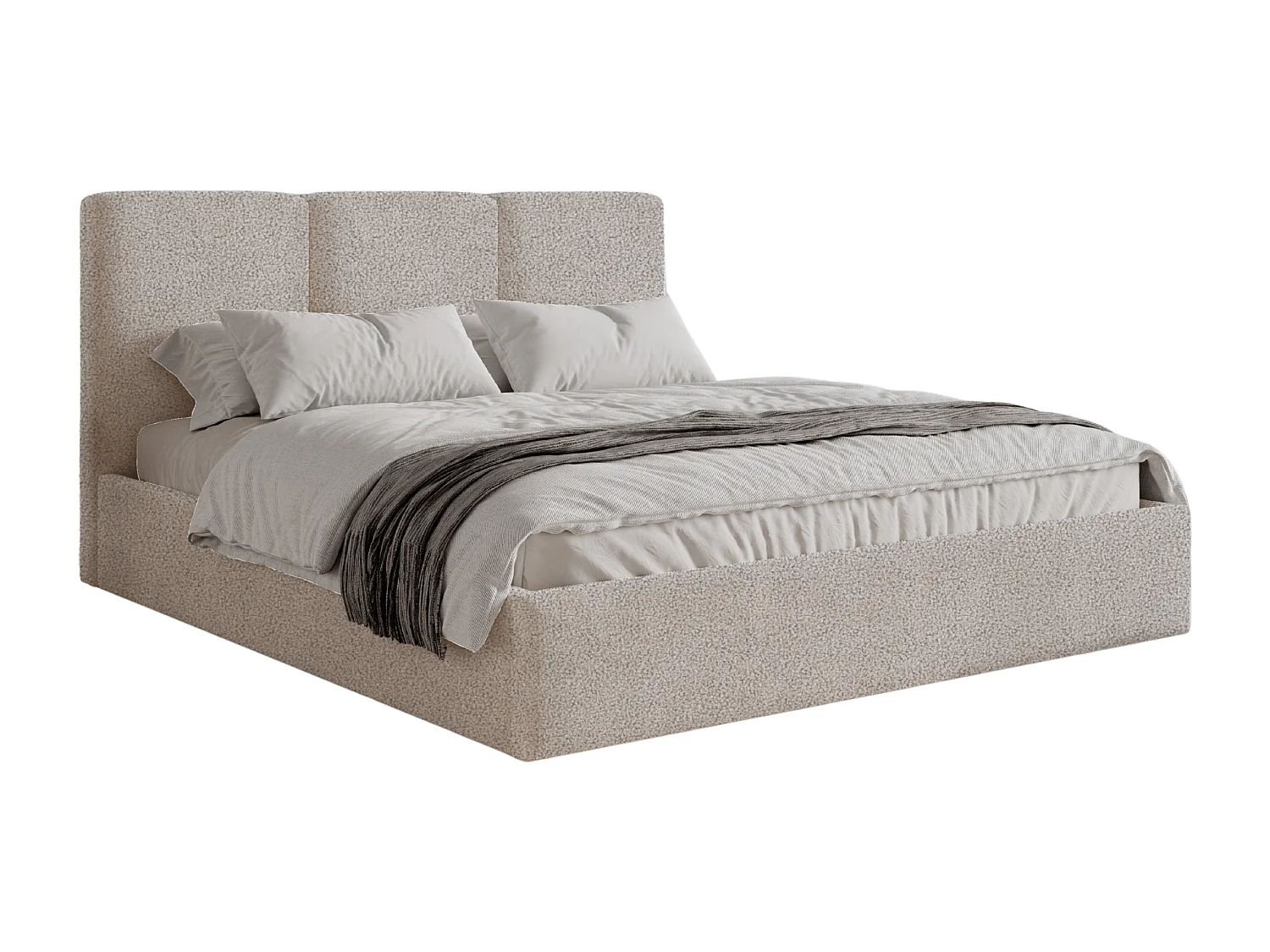 BESILIO Gestoffeerd bed 140x200 Mira bouclé – bed met opbergruimte en houten lattenbodem, modern opbergbed slaapkamer, bouclé stof – Beige