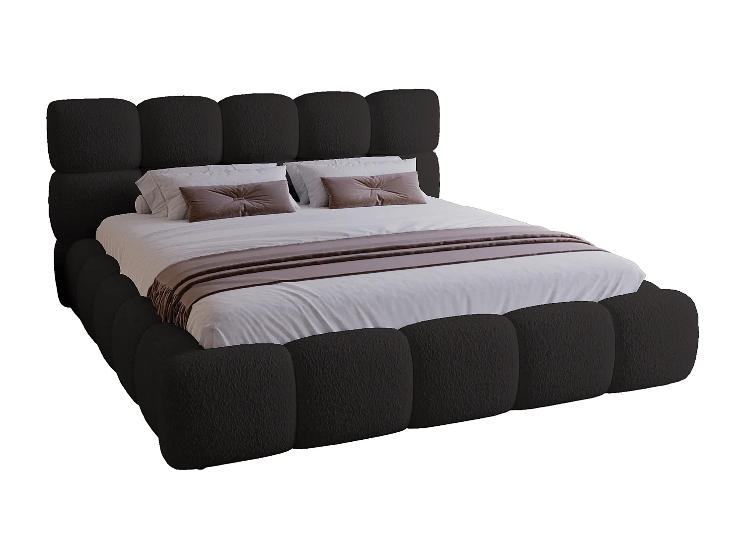 BESILIO Polsterbett 180x200 Bouclé Boston – Bett mit Bettkasten und Lattenrost, modernes Stauraumbett aus dickem Schaumstoff – Schwarz