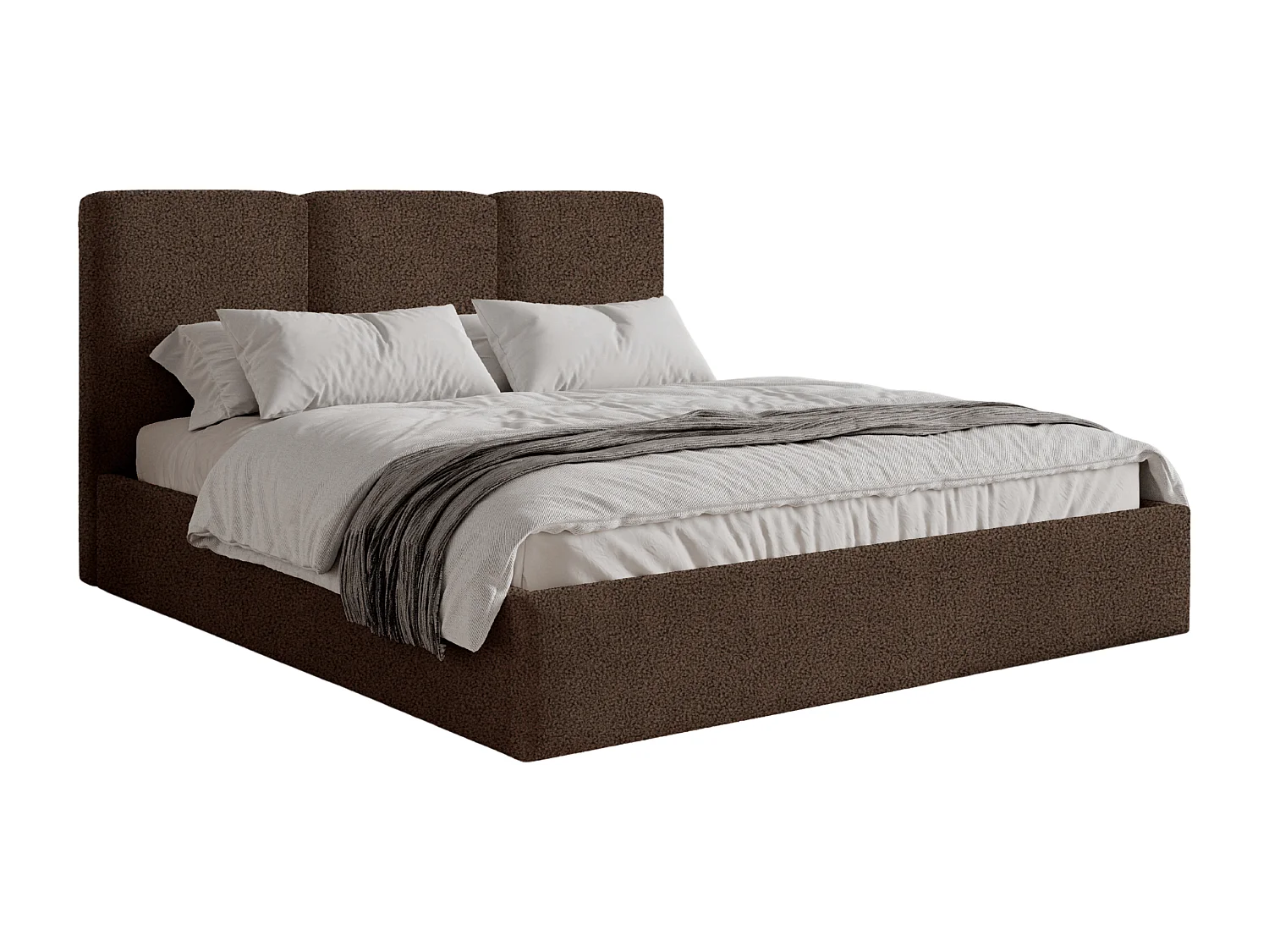 BESILIO Polsterbett 120x200 Mira Bouclé – Bett mit Bettkasten und Holzlattenrost, modernes Stauraumbett Schlafzimmer, Bouclé Stoff – Braun