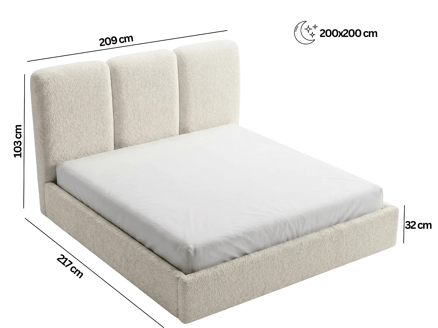 BESILIO Lit tapissé 200x200 Mira bouclé – lit avec coffre de rangement et sommier bois, lit coffre moderne chambre, tissu bouclé – Marron