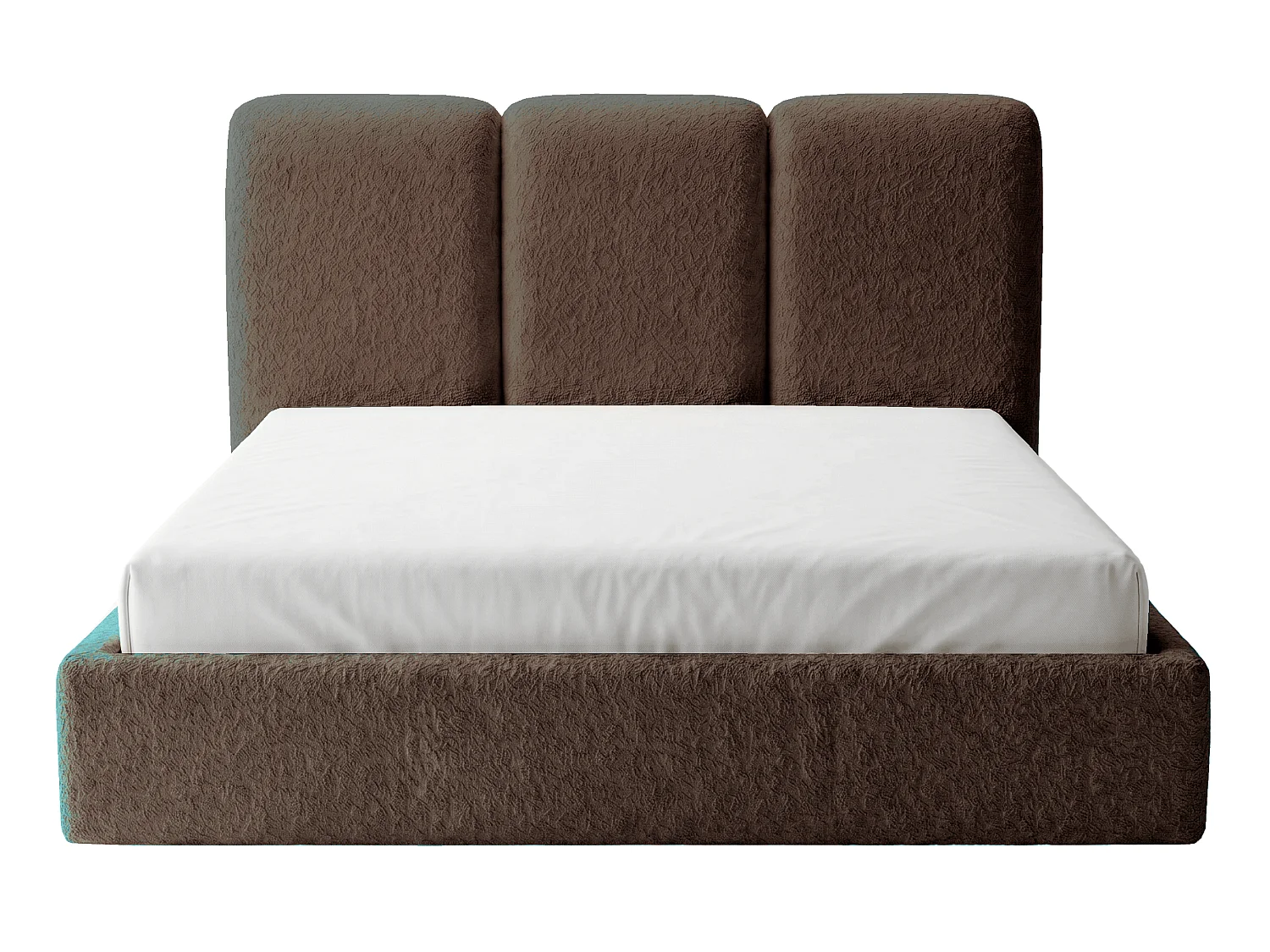 BESILIO Lit tapissé 200x200 Mira bouclé – lit avec coffre de rangement et sommier bois, lit coffre moderne chambre, tissu bouclé – Marron