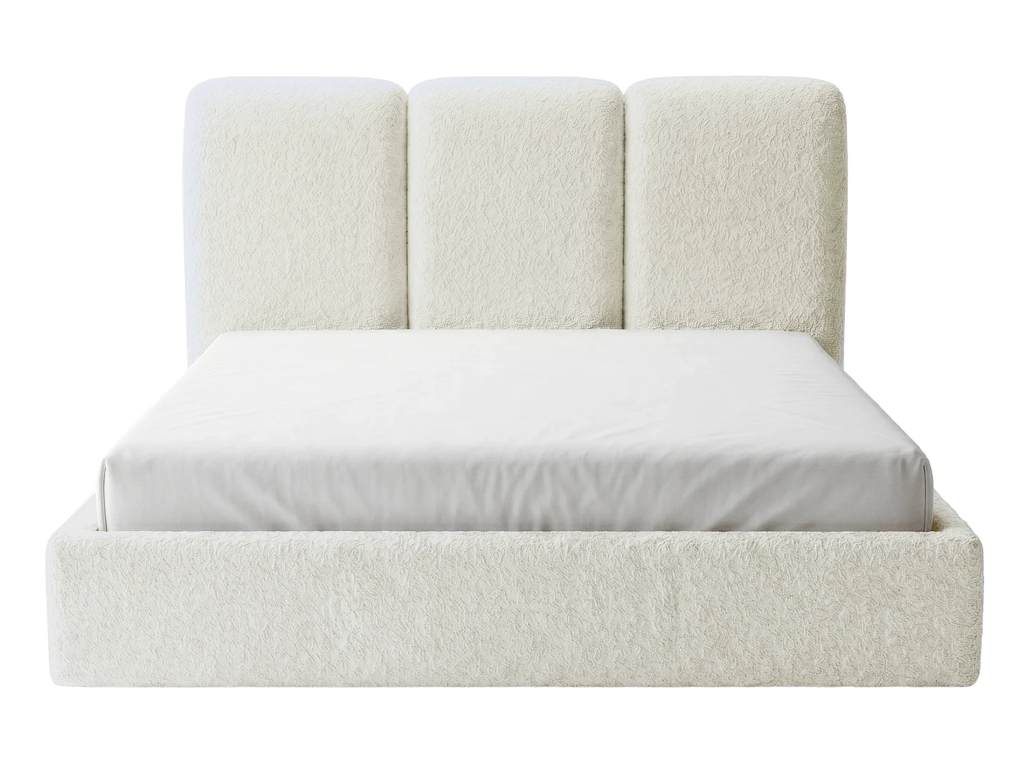 BESILIO Polsterbett 140x200 Mira Bouclé – Bett mit Bettkasten und Holzlattenrost, modernes Stauraumbett Schlafzimmer, Bouclé Stoff – Creme