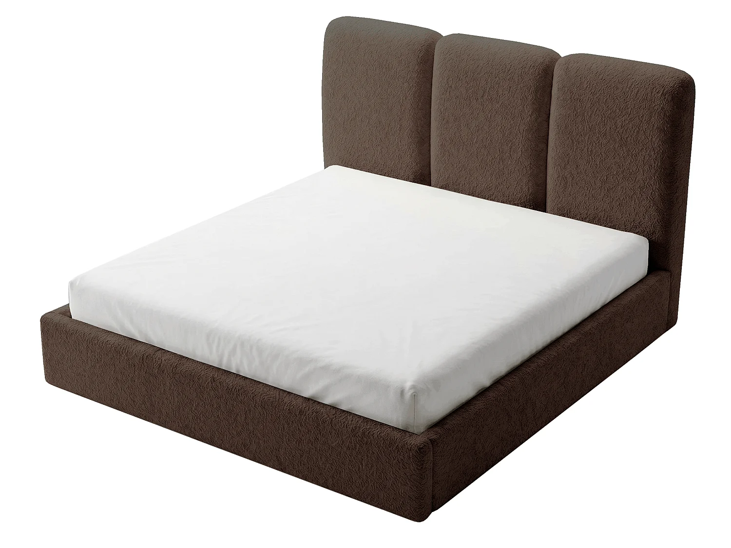 BESILIO Lit tapissé 180x200 Mira bouclé – lit avec coffre de rangement et sommier bois, lit coffre moderne chambre, tissu bouclé – Marron