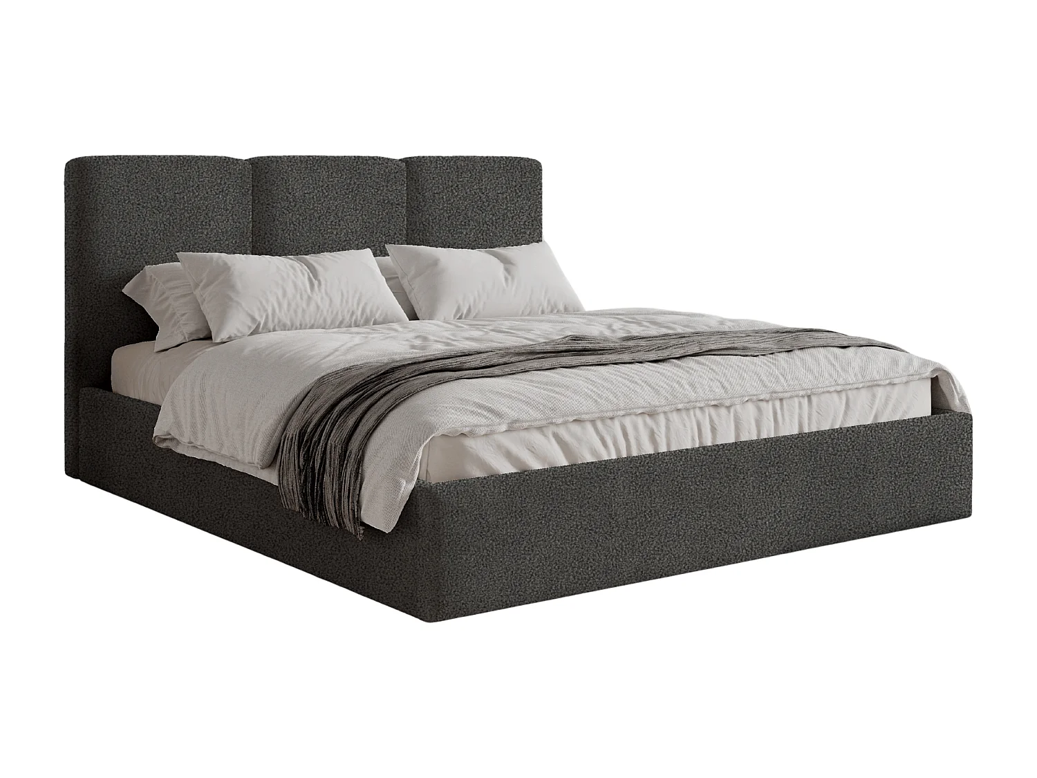BESILIO Polsterbett 200x200 Mira Bouclé – Bett mit Bettkasten und Holzlattenrost, modernes Stauraumbett Schlafzimmer, Bouclé Stoff – Grau