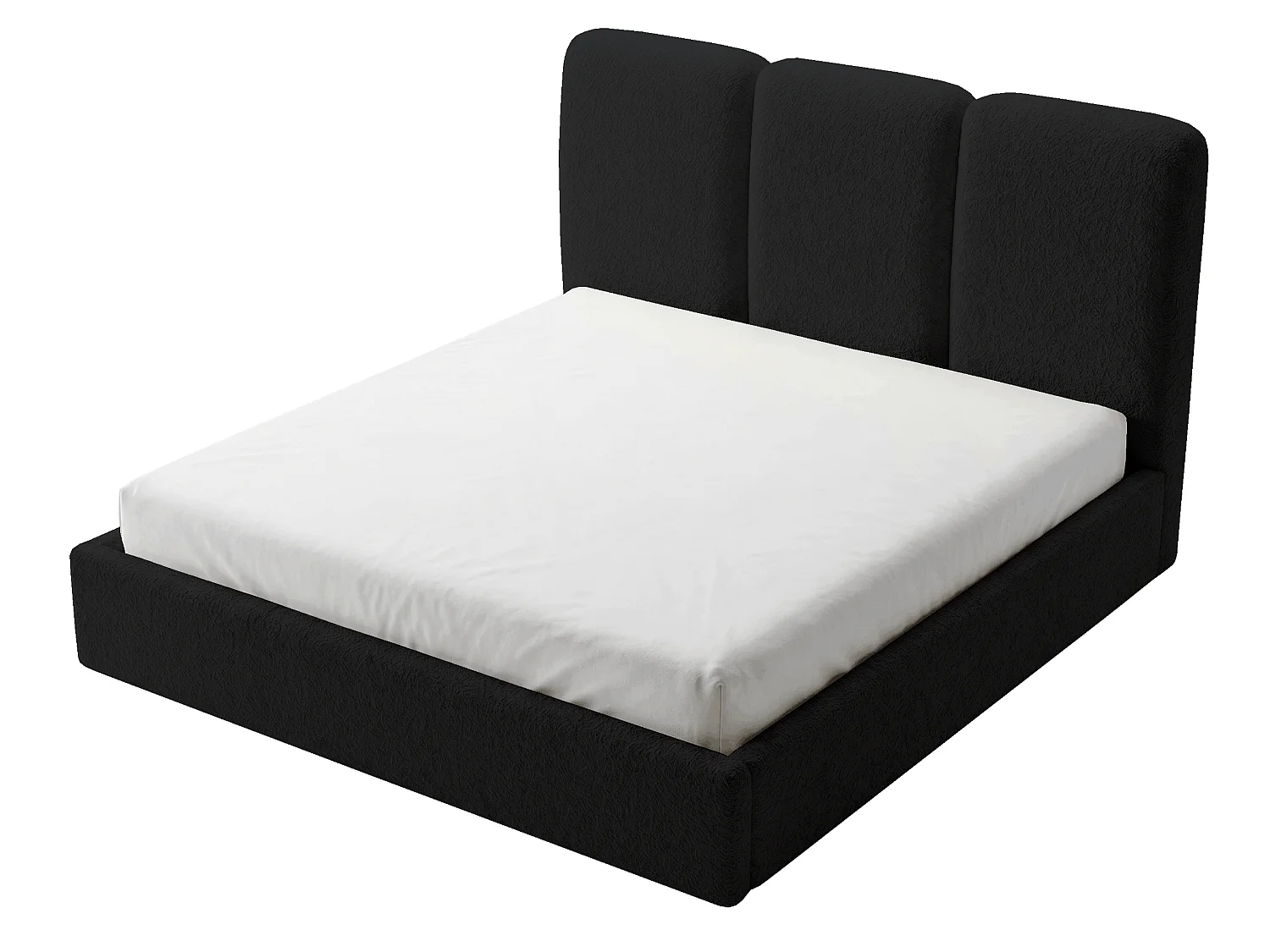 BESILIO Polsterbett 180x200 Mira Bouclé – Bett mit Bettkasten und Holzlattenrost, modernes Stauraumbett Schlafzimmer, Bouclé Stoff – Schwarz