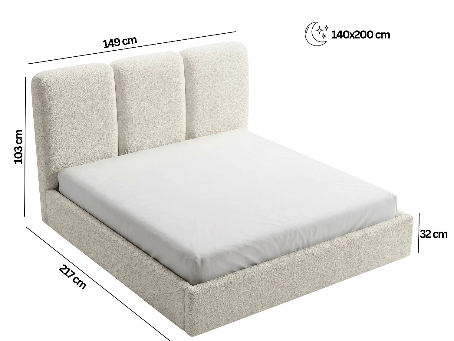 BESILIO Lit tapissé 140x200 Mira bouclé – lit avec coffre de rangement et sommier bois, lit coffre moderne chambre, tissu bouclé – Marron