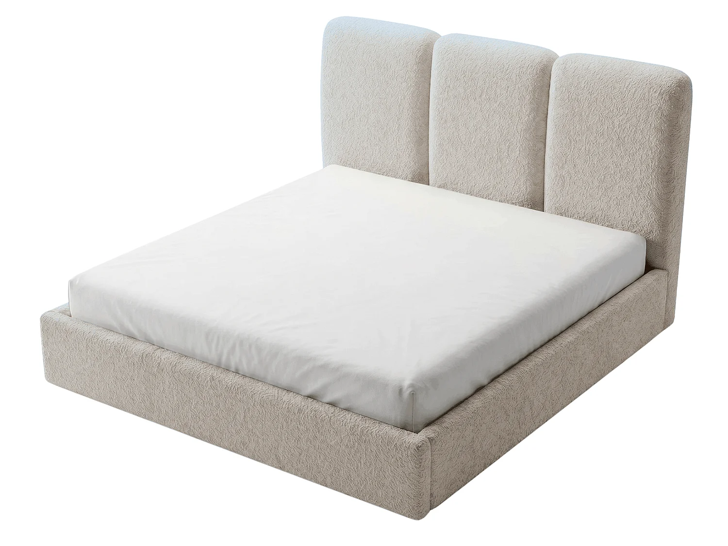 BESILIO Polsterbett 160x200 Mira Bouclé – Bett mit Bettkasten und Holzlattenrost, modernes Stauraumbett Schlafzimmer, Bouclé Stoff – Beige