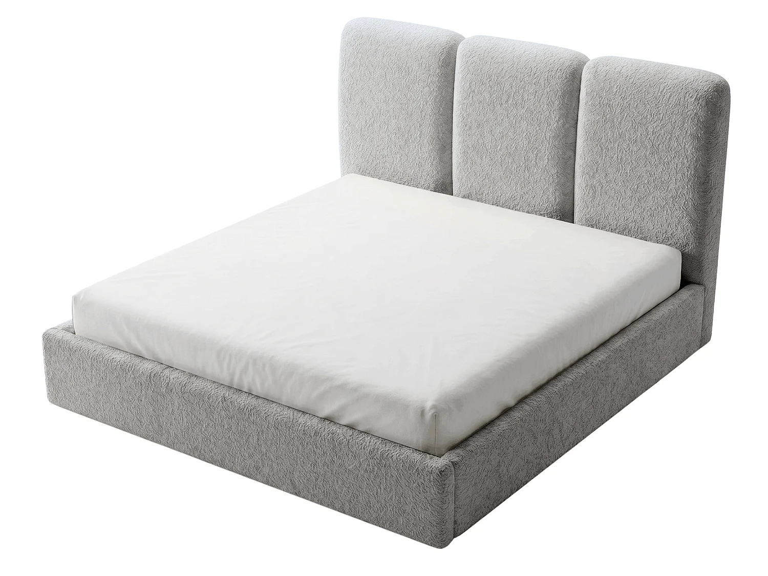 BESILIO Polsterbett 160x200 Mira Bouclé – Bett mit Bettkasten und Holzlattenrost, modernes Stauraumbett Schlafzimmer, Bouclé Stoff – Hellgrau