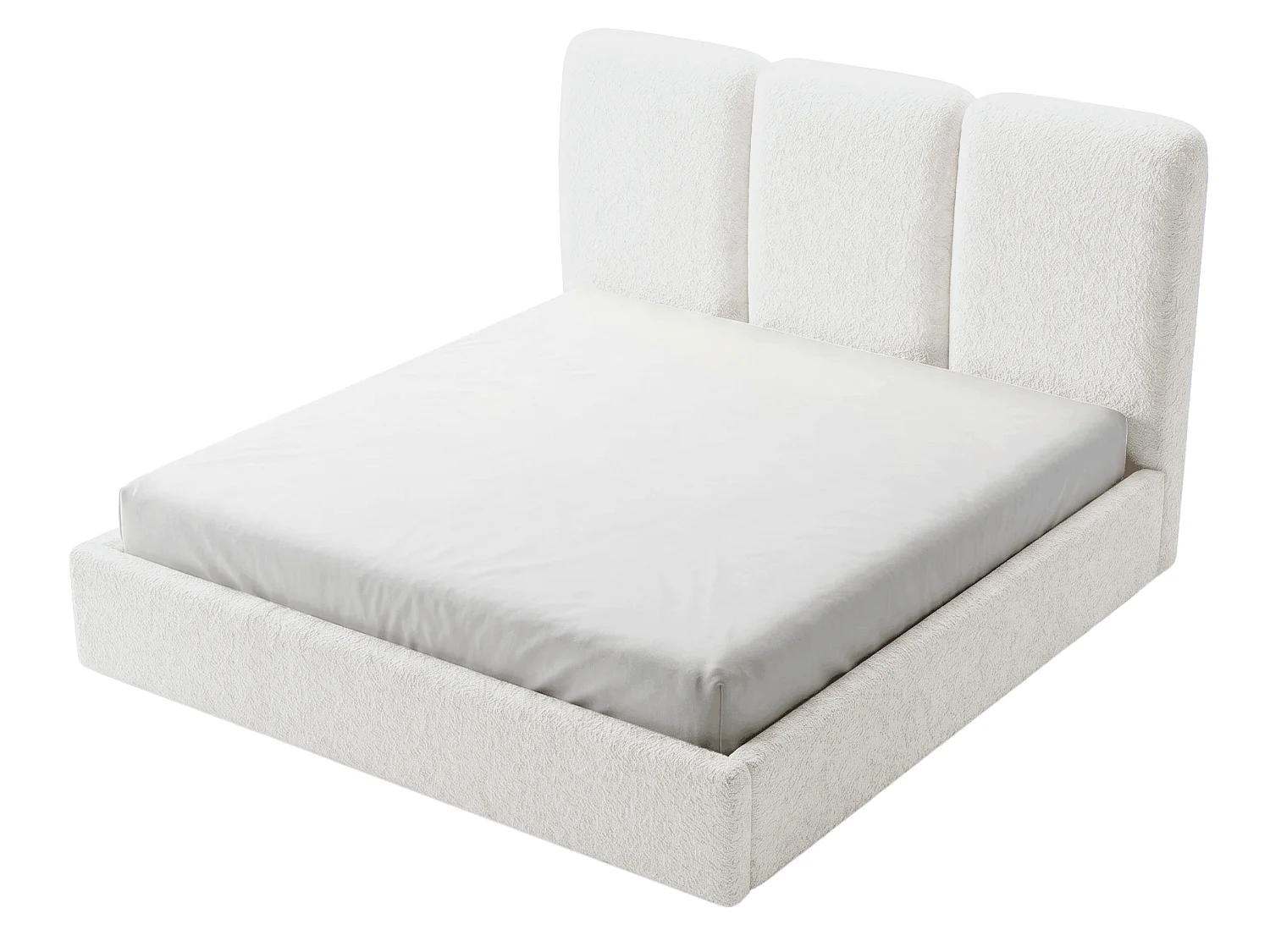 BESILIO Polsterbett 180x200 Mira Bouclé – Bett mit Bettkasten und Holzlattenrost, modernes Stauraumbett Schlafzimmer, Bouclé Stoff – Weiß