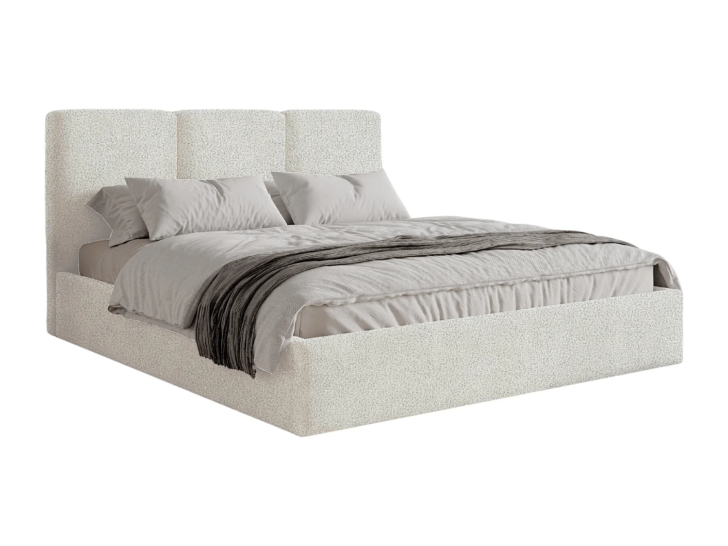 BESILIO Polsterbett 180x200 Mira Bouclé – Bett mit Bettkasten und Holzlattenrost, modernes Stauraumbett Schlafzimmer, Bouclé Stoff – Creme