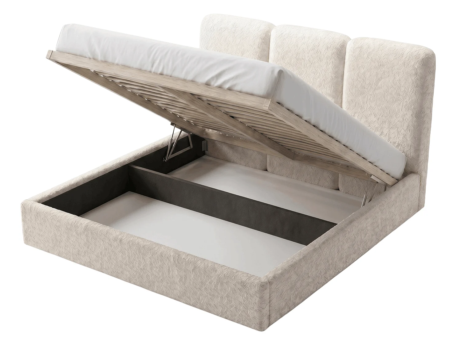 BESILIO Polsterbett 140x200 Mira Bouclé – Bett mit Bettkasten und Holzlattenrost, modernes Stauraumbett Schlafzimmer, Bouclé Stoff – Hellgrau