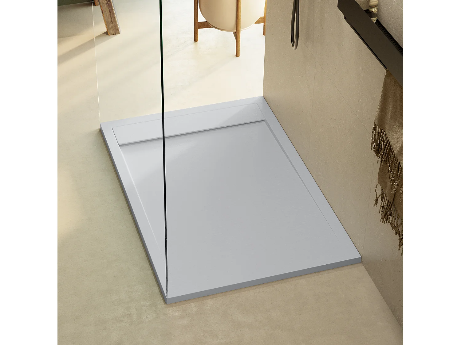 Receveur de douche 150x70 extra-plat Gris en résine minérale antidérapant effet ardoise - Magnus LAVABERG
